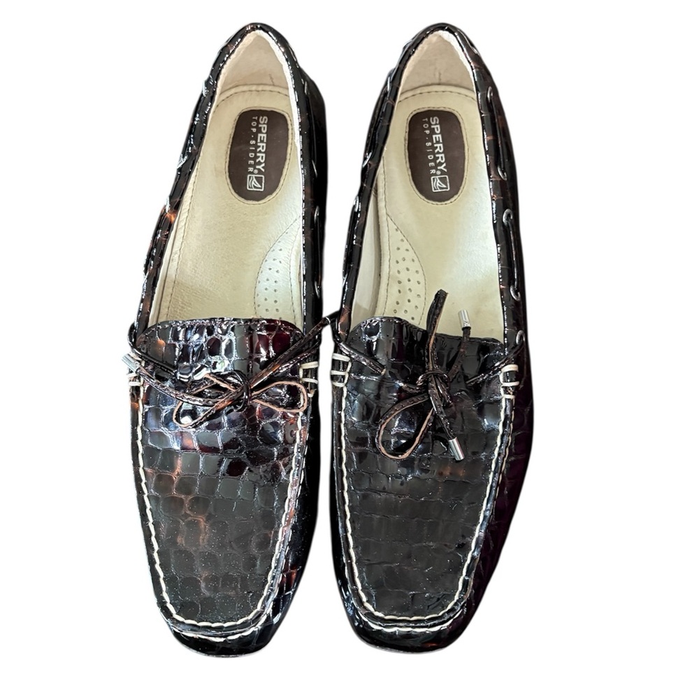 Sperry Women's Brown Crocodile Boat Loafer Shoes Size 10